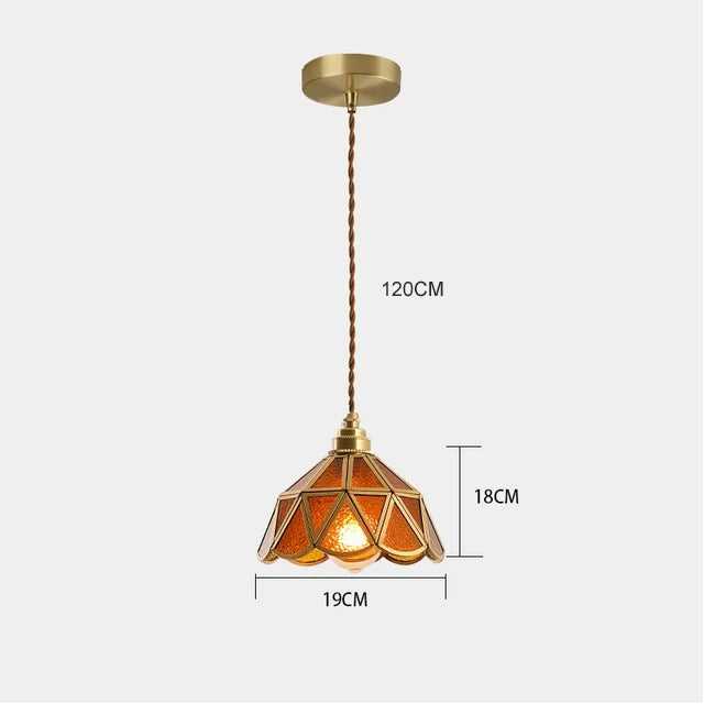 Pendant Light Stained Glass 19.0 cm Copper Tiffany Style Dining Room Kitchen Hanging Ceiling Lamp | Thomler