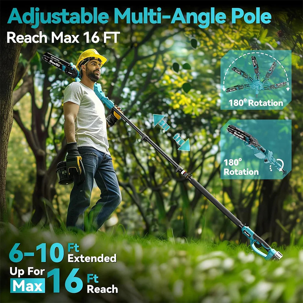 Pole Saw Cordless 20.0 cm 21V Extendable Garden Tree Pruning Chainsaw With Adjustable Cutting Head | Thomler