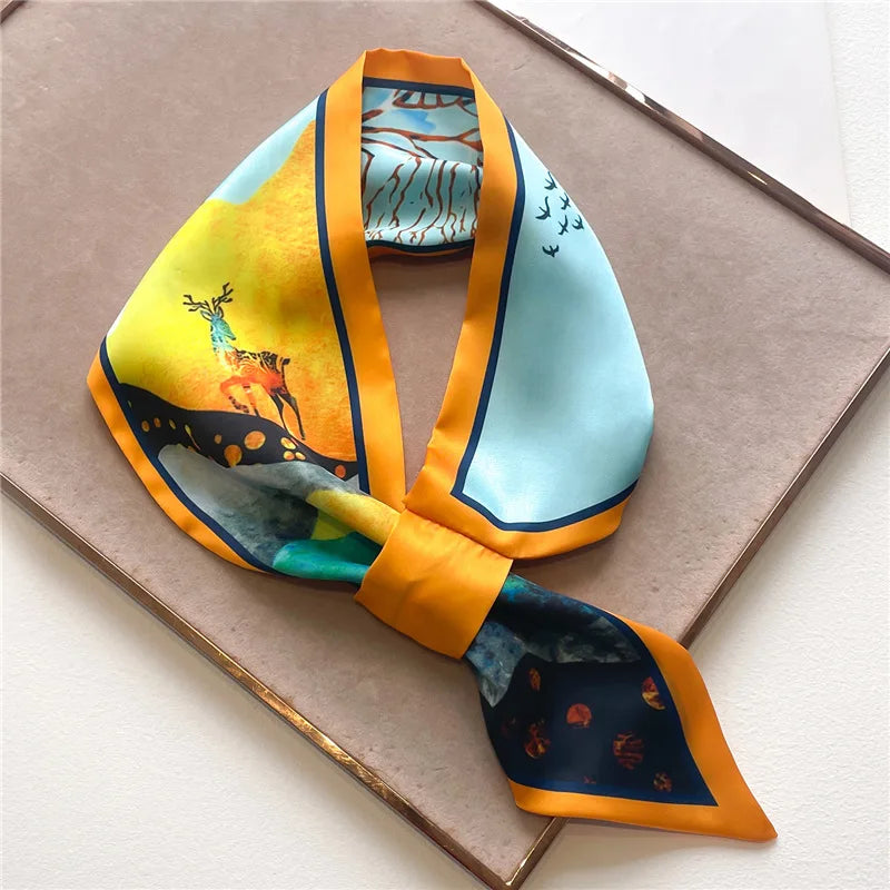 Equestrian Print Satin Neck Scarf Ribbon Bandana for Women Hair Tie Wrist Wrap Accessory for Fashion & Styling | Thomler
