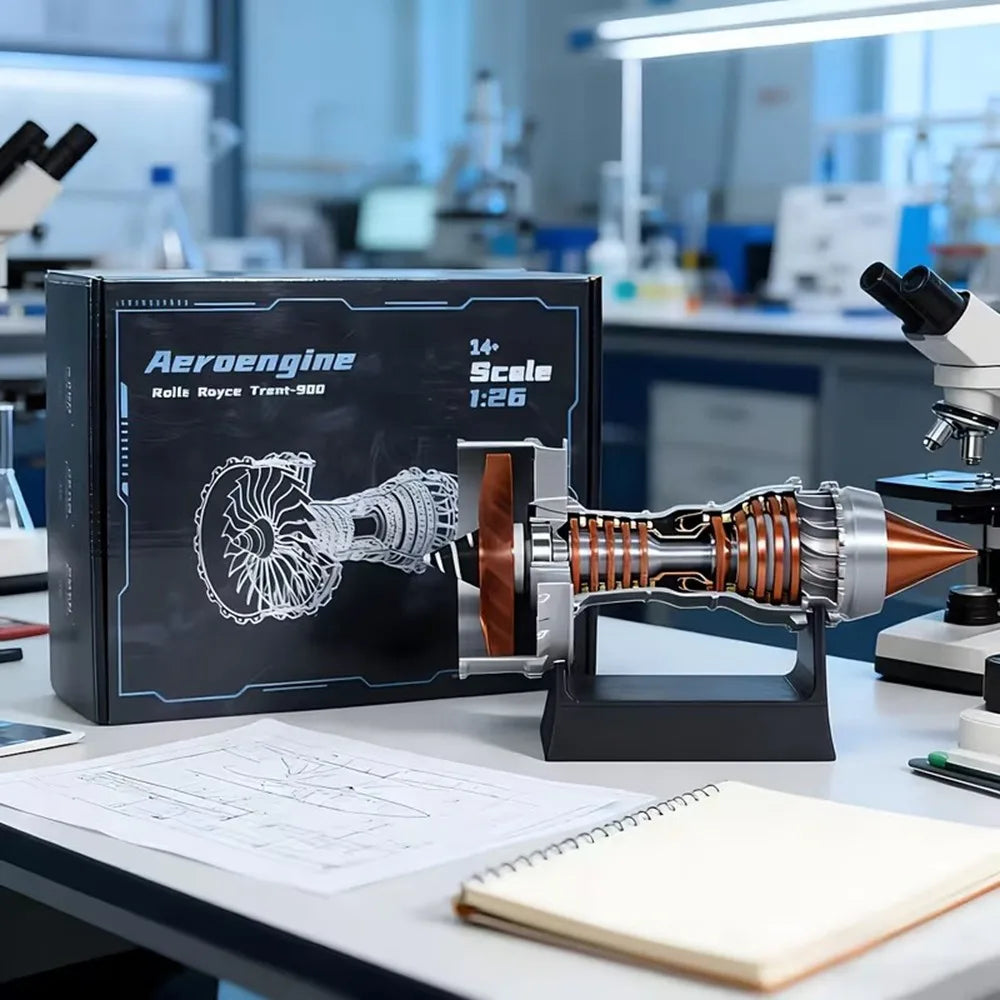 Turbofan Jet Engine Replica – 3D Printed Desk Model with Metallic Finish & Display Stand for Aviation Enthusiasts | Thomler