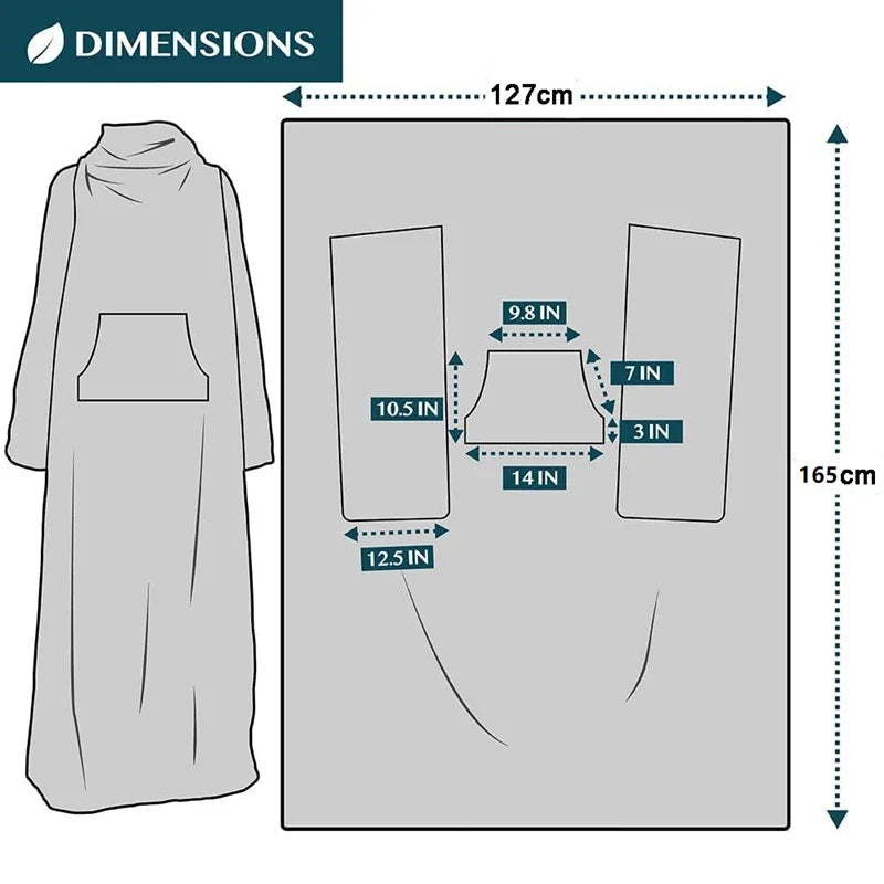 Oversized Fleece Blanket Hoodie with Sleeves & Foot Pocket – Plush Wearable Throw for Adults | Thomler