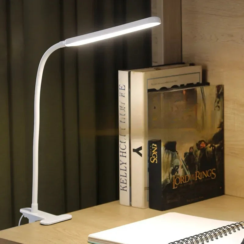 USB Clip-On Desk Lamp with Adjustable Gooseneck – 3 Light Modes & Dimmer – Eye-Safe Reading Light for Workspace, Nightstand & Study | Thomler