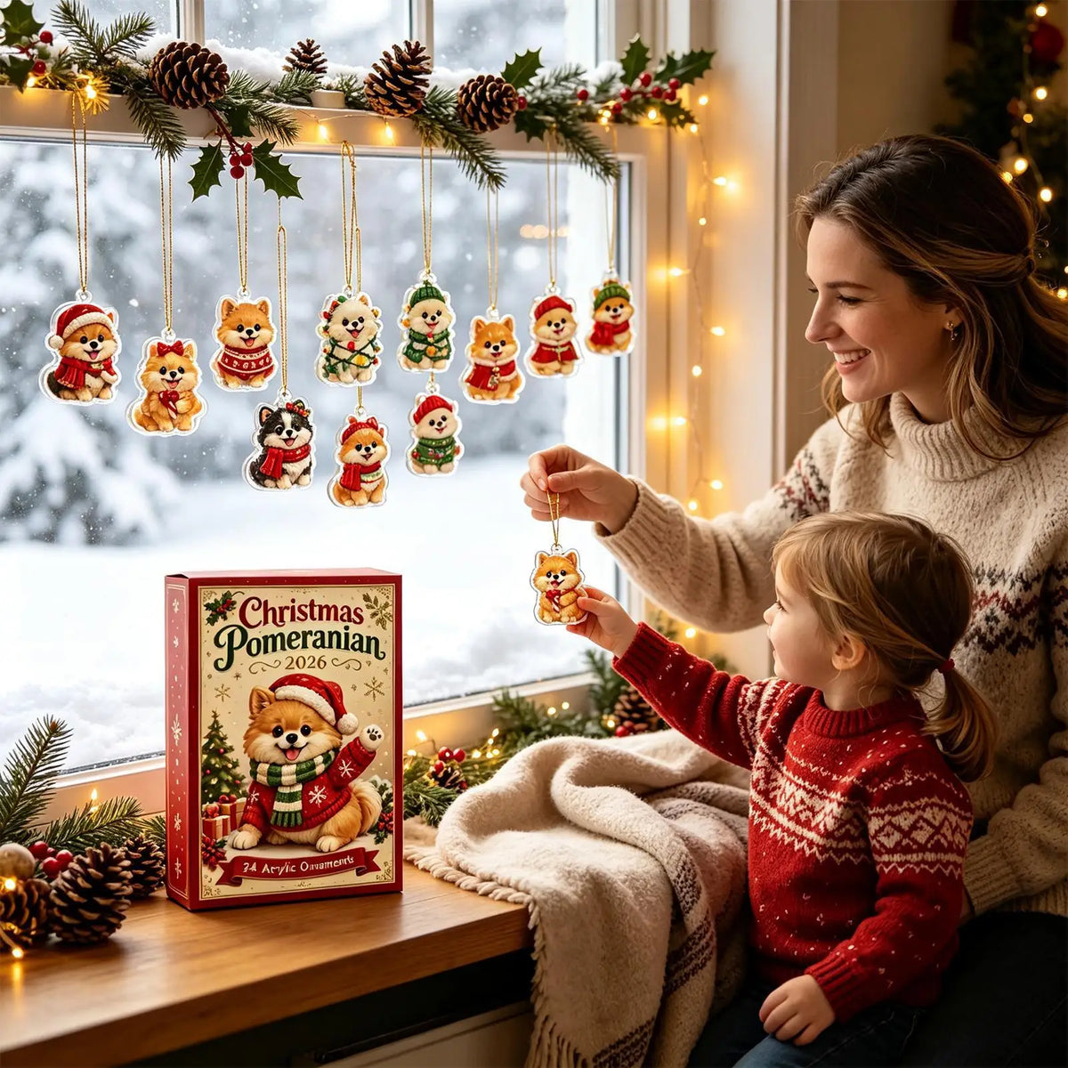 Christmas Countdown Calendar for Dog Lovers – 24-Day Advent Display with Puppy Ornament Hangers for Holiday Tree & Wall Decoration | Thomler