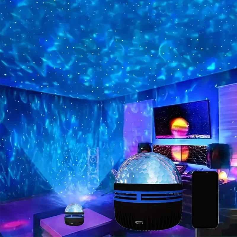 Aurora Light Projector with Music Sync & Remote Control - RGB Mood Lighting Galaxy Starfield Display - Rechargeable Cordless Portable | Thomler
