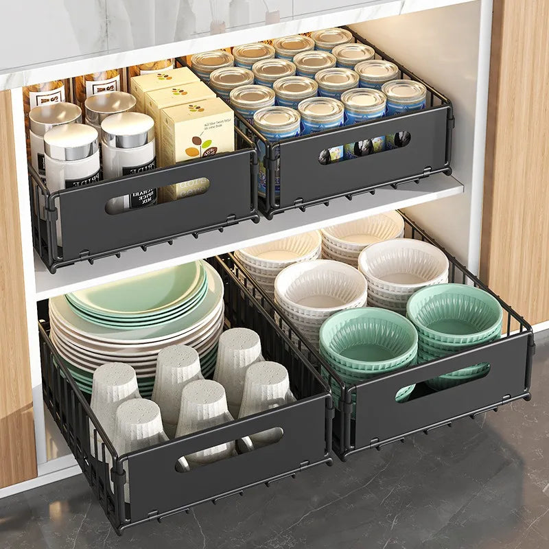 Storage Drawer Carbon Steel 37.5 cm Pull Out Kitchen Cabinet Spice Organiser Pantry Rack Black | Thomler
