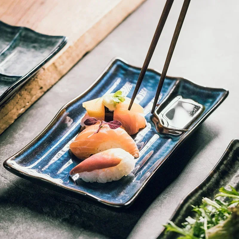 Ceramic Sushi Plate 9 in x 5 in Handmade Dining Set White Porcelain Serving Dish Elegant Tableware | Thomler