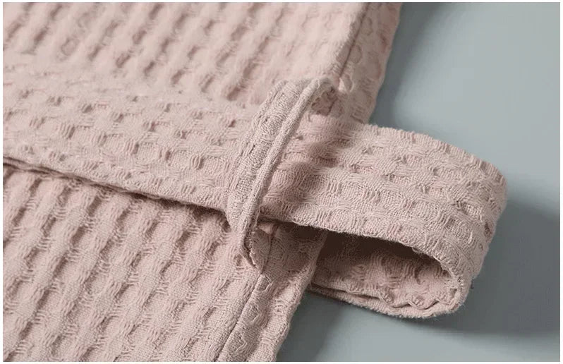 Lightweight Cotton Waffle Weave Bathrobe for Women – Mid-Calf Length Spa Robe with Long Sleeves for Spring & Summer | Thomler