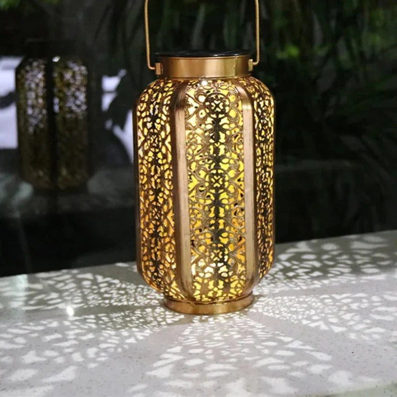 Outdoor Lantern Iron Solar 9 in Cylinder 7 in Round Garden Patio Decorative Lighting | Thomler