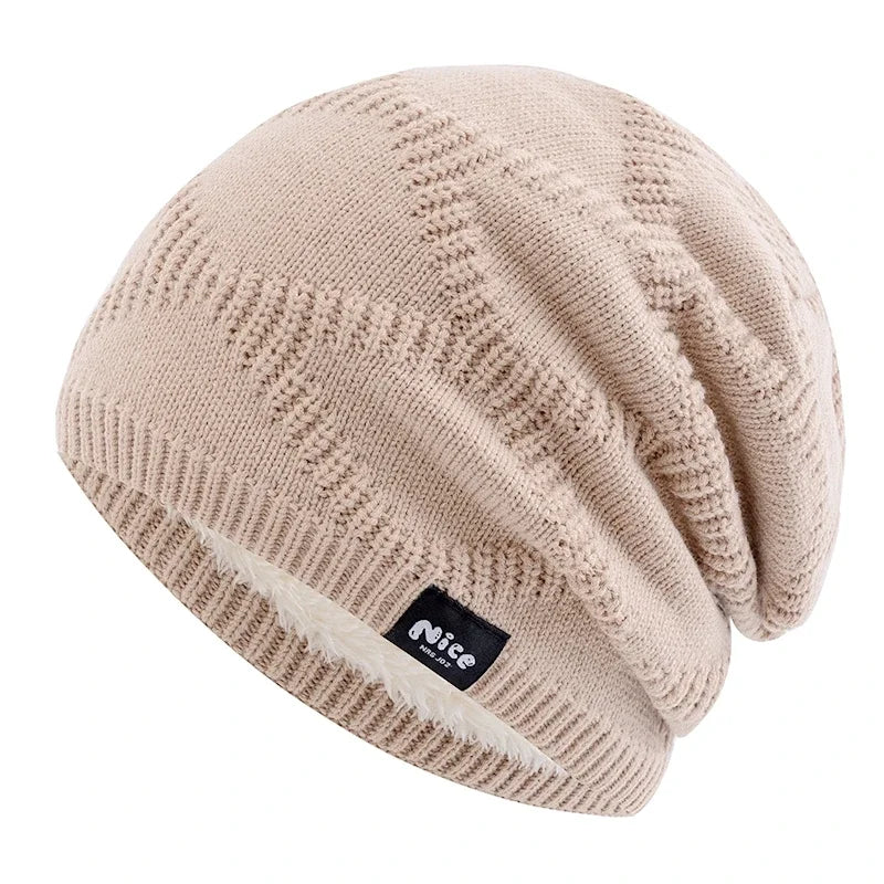 Textured Knit Winter Hat with Fleece Lining – Slouchy Unisex Beanie for Cold Weather Outdoor Wear & Everyday Use | Thomler