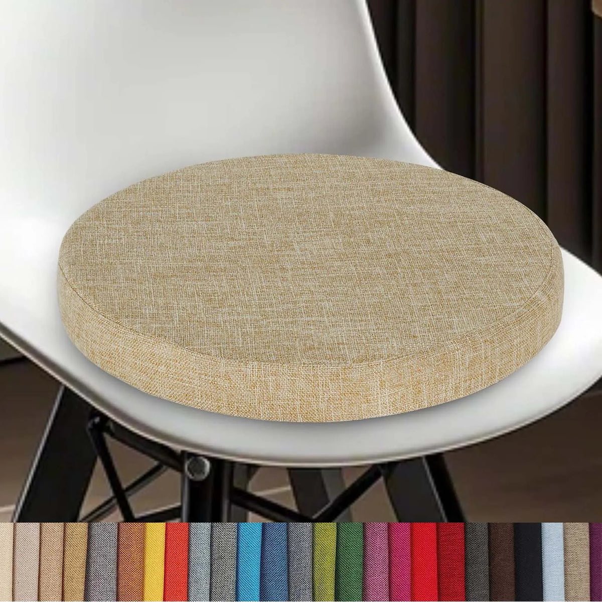 Round Seat Pad with Zipper – Machine-Washable Cotton-Blend Stool Cushion for Kitchen, Dining, Bar & Office Chairs | Thomler