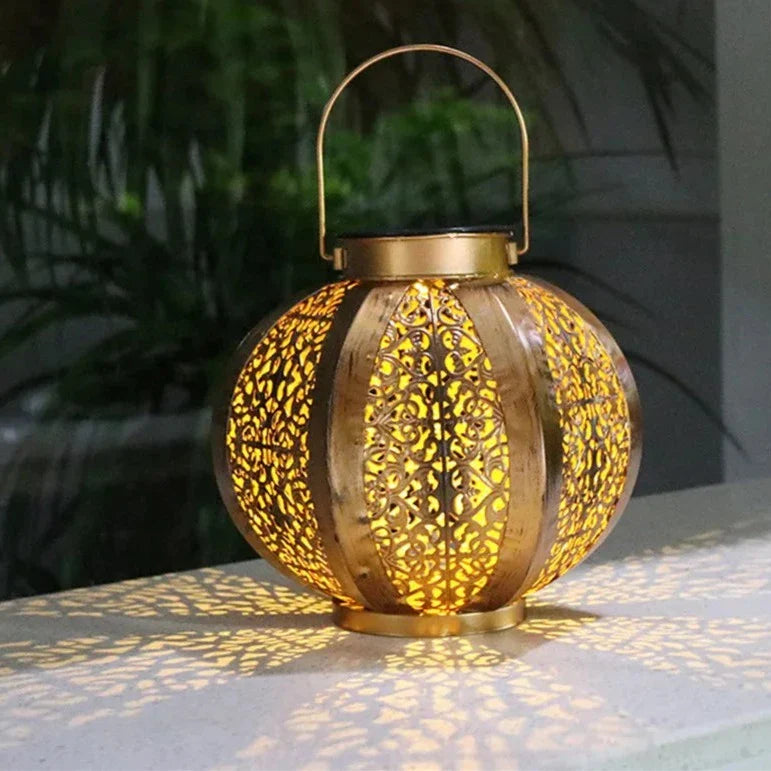 Outdoor Lantern Iron Solar 9 in Cylinder 7 in Round Garden Patio Decorative Lighting | Thomler