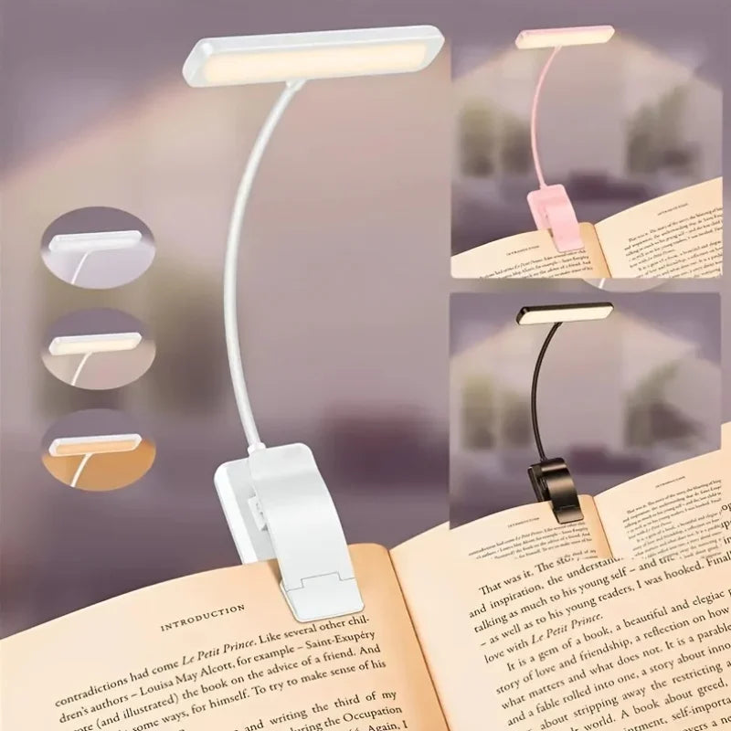 Rechargeable LED Reading Light with Clip and Gooseneck – 3 Color Modes, Dimmable, USB Powered Book Light for Bed, Desk, Travel | Thomler