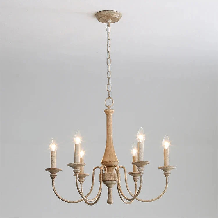 Carved Timber Column Chandelier with Candelabra Arms – 5 to 8 Lights for Farmhouse Dining Room or Entryway | Thomler