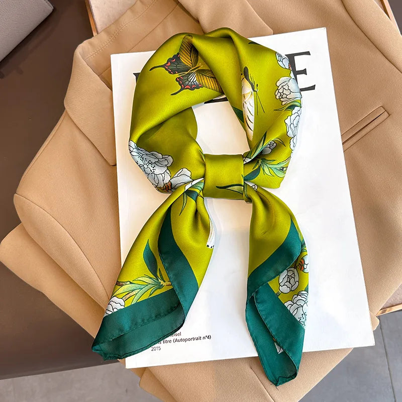 Silky Equestrian Print Square Scarf 27.5×27.5 in – Satin Neck Wrap Hair Tie Headband for Women | Thomler