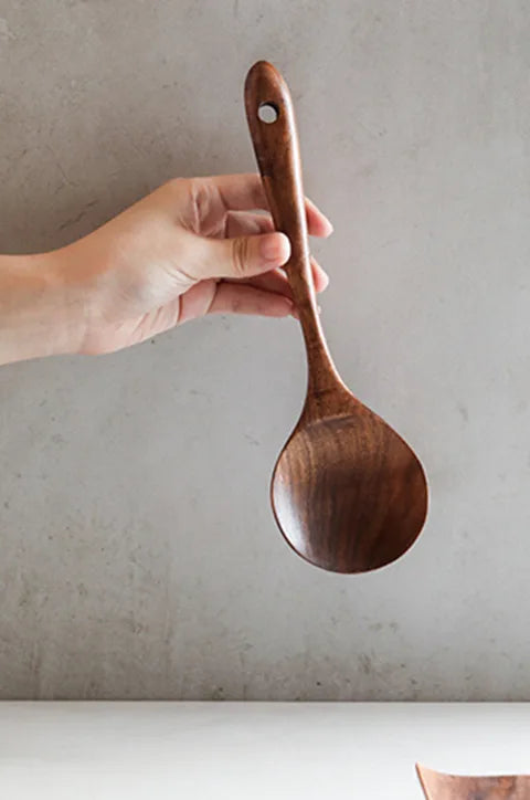 Natural Teak Wood Cooking Utensil Set for Kitchen & Dining | Eco-Friendly Solid Hardwood Spatula Spoon Tool Collection | Heat-Resistant | Thomler