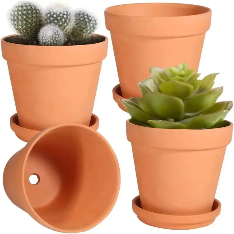 Ceramic Garden Planter Set – 4-Inch Drainage Pots with Matching Saucers for Succulents, Herbs & Small Plants | Thomler