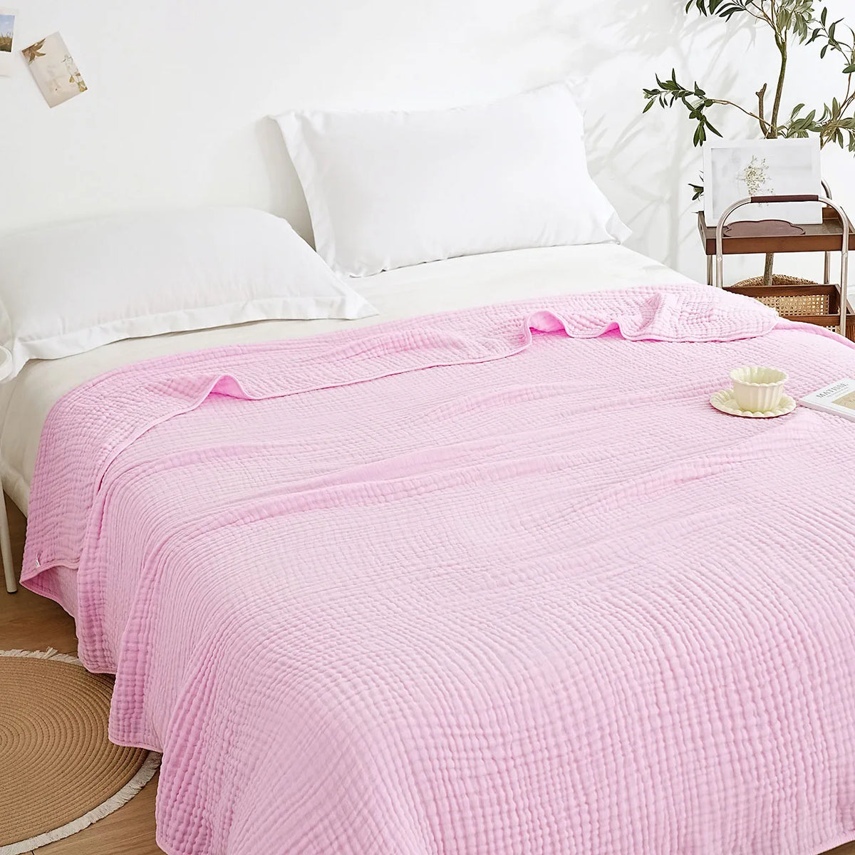 Soft Muslin Blanket 100% Cotton 6-Layer Breathable Throw for Couch Bed Travel Lightweight All Season Comfort Blanket Foldable | Thomler