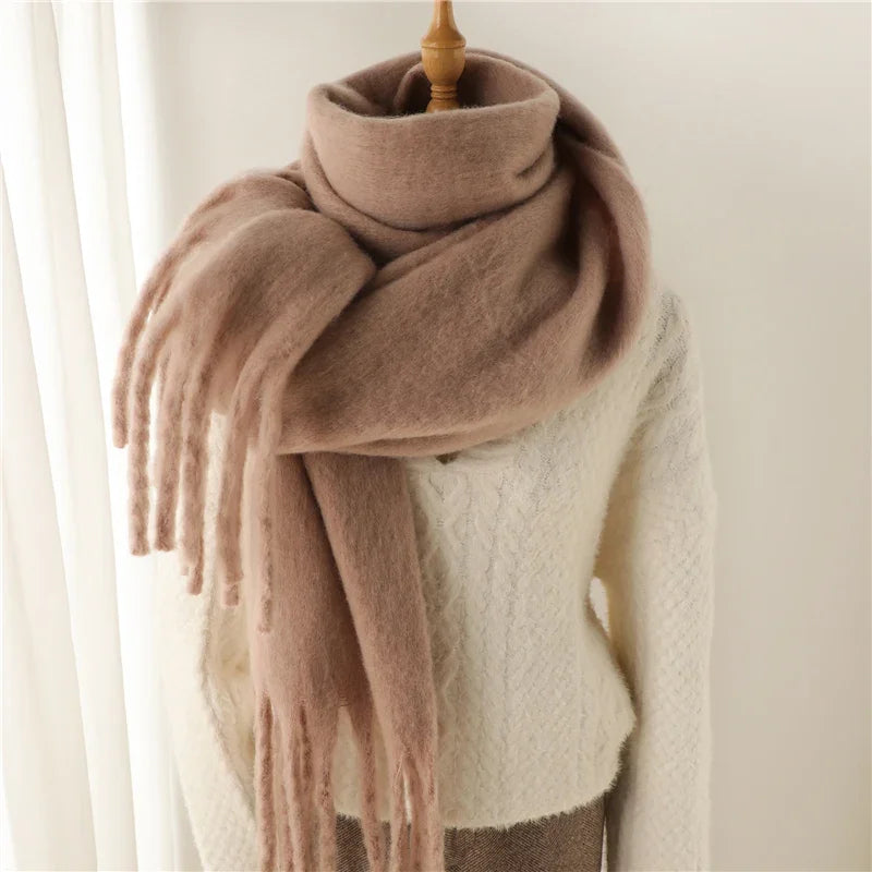 Oversized Cashmere-Feel Winter Wrap with Statement Fringe | Women's Lightweight Shawl Scarf for Cold Weather | Versatile Long Blanket Scarf | Thomler