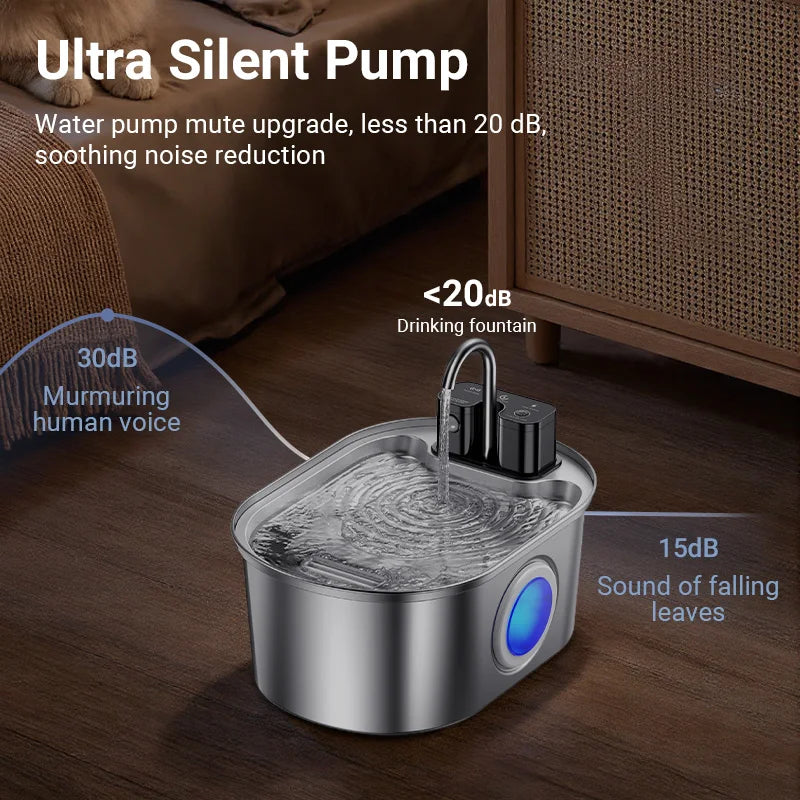 Rechargeable Motion-Sensing Pet Drinking Fountain – Stainless Steel Bowl with Filter System for Cats & Dogs – 3.2L Capacity – 4000mAh | Thomler
