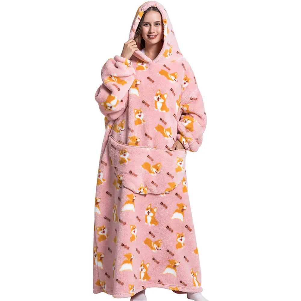 Oversized Wearable Throw with Sleeves – Ultra-Plush Hooded Wrap for All-Day Comfort – Sherpa Fleece Loungewear for Men & Women | Thomler