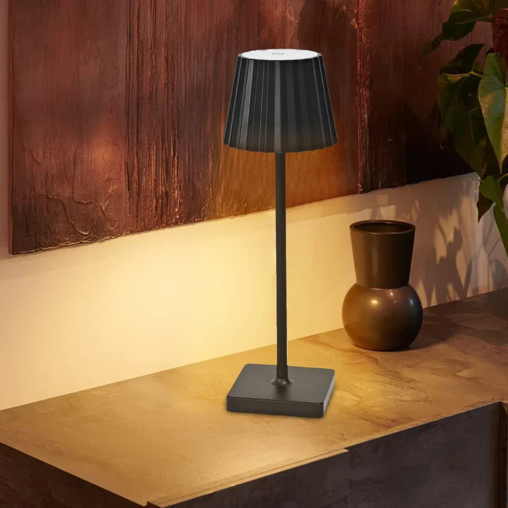 Cordless Rechargeable Table Lamp with Pleated Shade & Touch Dimmer – Classic LED Bedside Light for Bedroom Living Room | Thomler