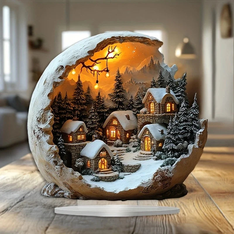 Acrylic Holiday Ornament Boho Tabletop Figure 9x8 Inch Decorative Centerpiece for Christmas Winter Mantle Shelf Bedroom Living Room Modern | Thomler