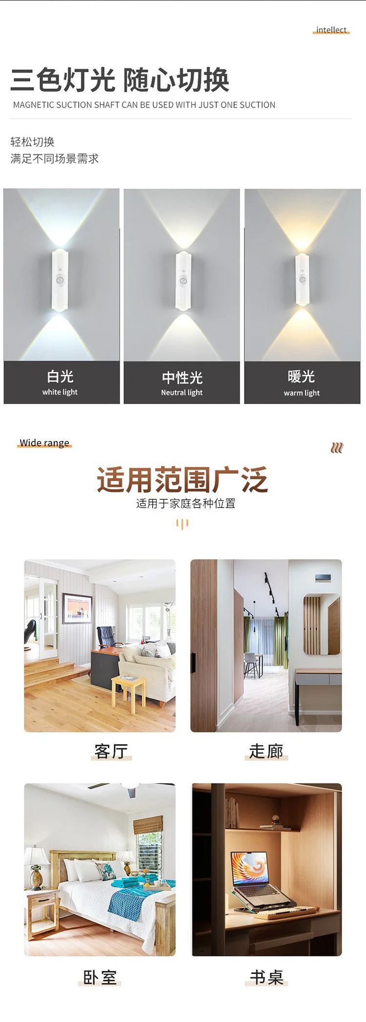 Motion Sensor Night Light with 7 Color Options, Rechargeable Magnetic LED Wall Lamp for Hallways, Bathrooms, Bedrooms | Thomler