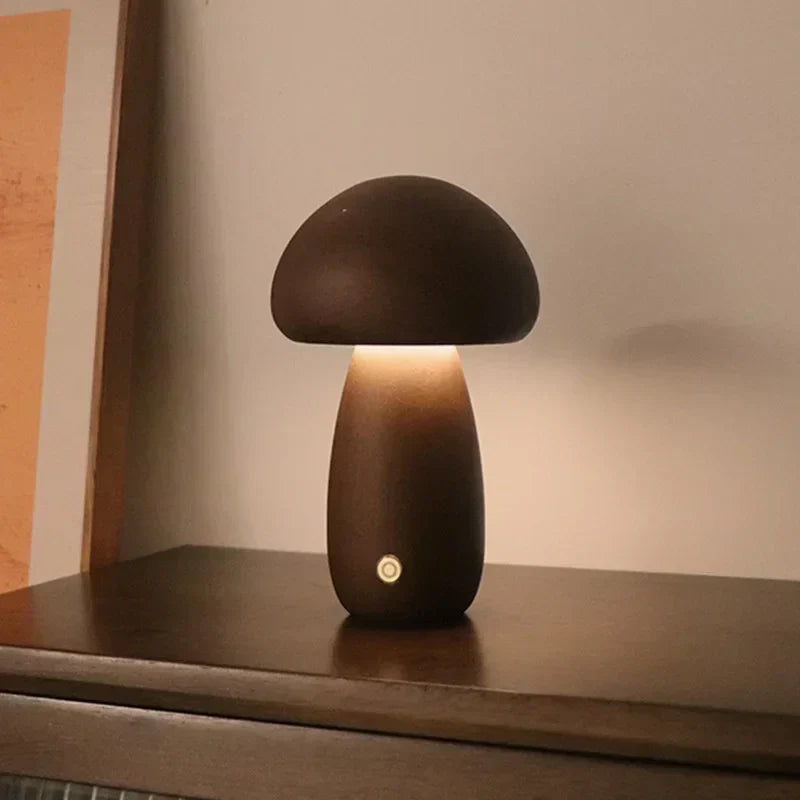 Rechargeable LED Mushroom Night Light with Touch Dimmer for Bedside, Nursery & Kids Room | Cordless Wooden Lamp | Thomler