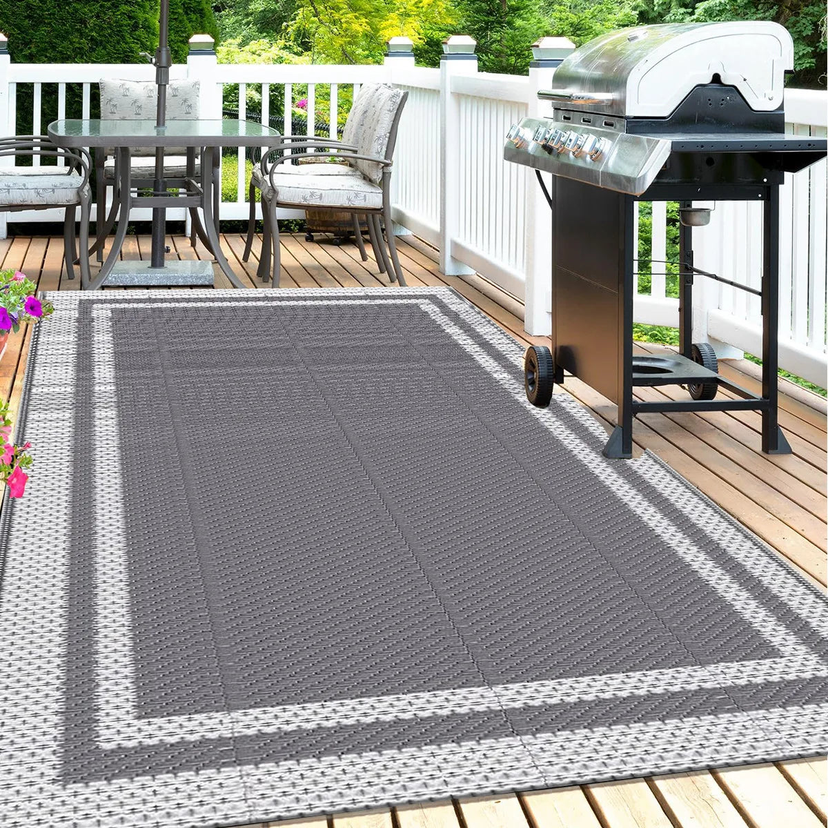 Outdoor Rug Waterproof PP 150.0 cm x 240.0 cm Grey Patio Garden Camping Picnic Balcony Mat | Thomler