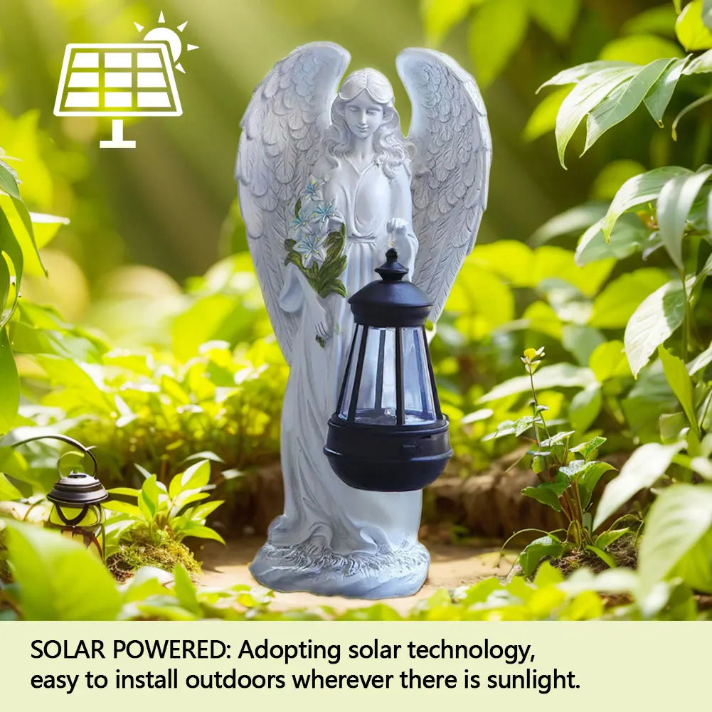 Garden Statue Resin 31.0 cm White Solar LED Lantern Waterproof Patio Memorial Decoration Outdoor Light | Thomler