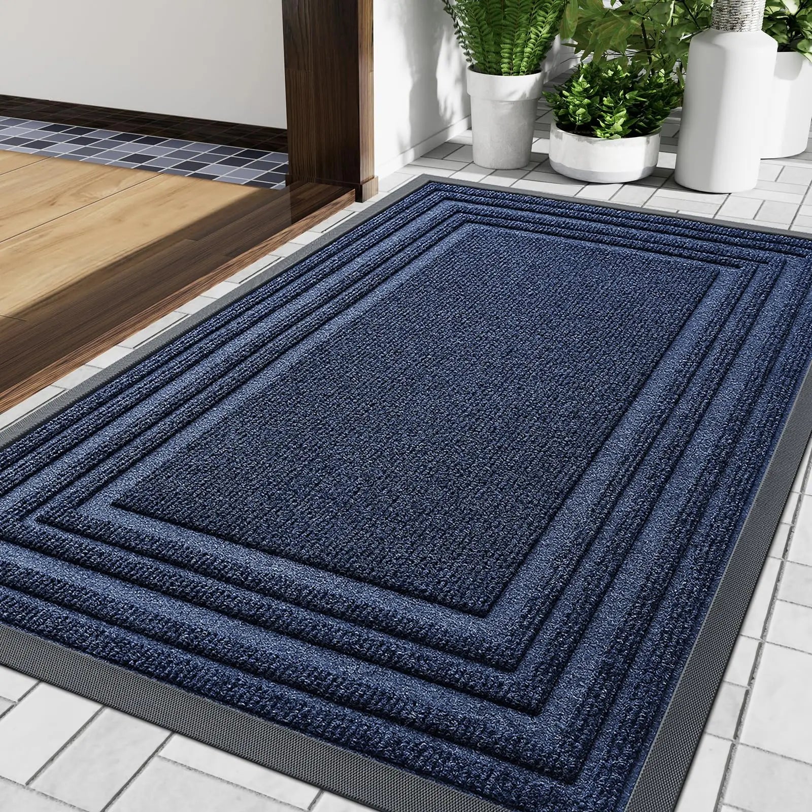 Doormat Rubber Low Profile Indoor Outdoor Entrance Hallway Patio Non Slip Dirt Trapping Weather Resistant Floor Mat | Thomler