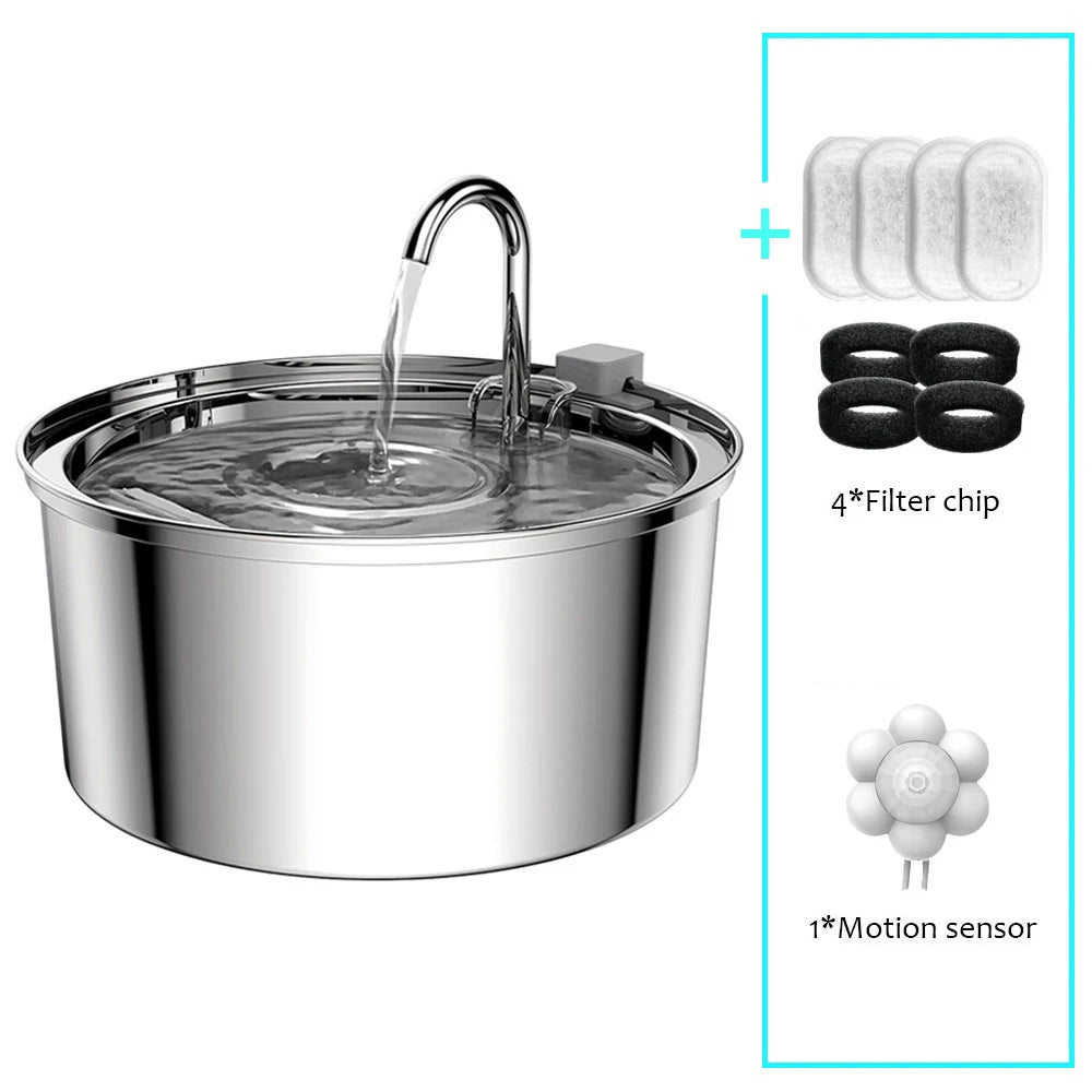 USB-Powered Hydration Station for Dogs & Cats 108 fl oz Stainless Steel Recirculating Bowl Silent Pump Dual Filter System for Small Medium | Thomler