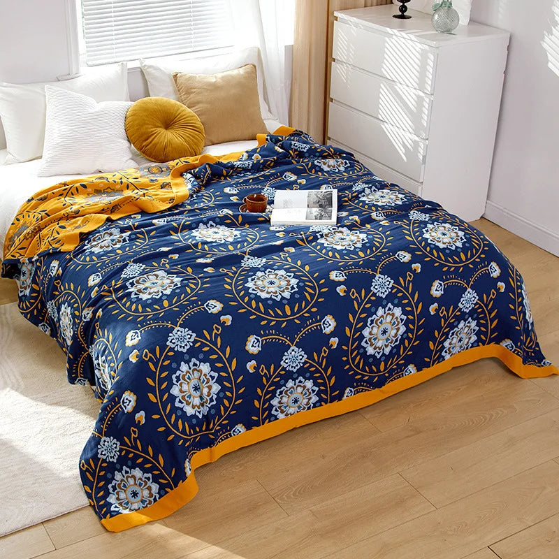 Lightweight Cotton Gauze Throw Blanket Queen King Bed Coverlet Breathable Floral Bedspread for Warm Weather Bedding | Thomler