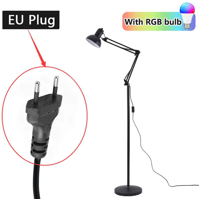 Floor Lamp Metal E27 220–240V Black Reading Living Room Adjustable Task Light | Thomler