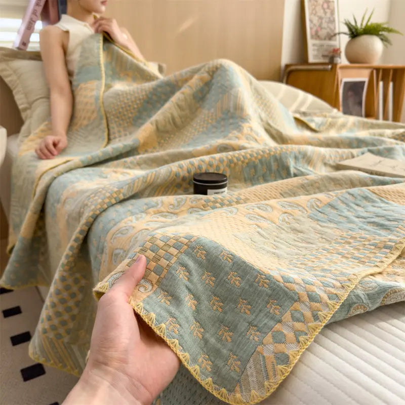 Triple-Layer Breathable Throw Blanket – 100% Pure Cotton Gauze Weave for Couch, Bed & Travel – Year-Round Comfort | Thomler