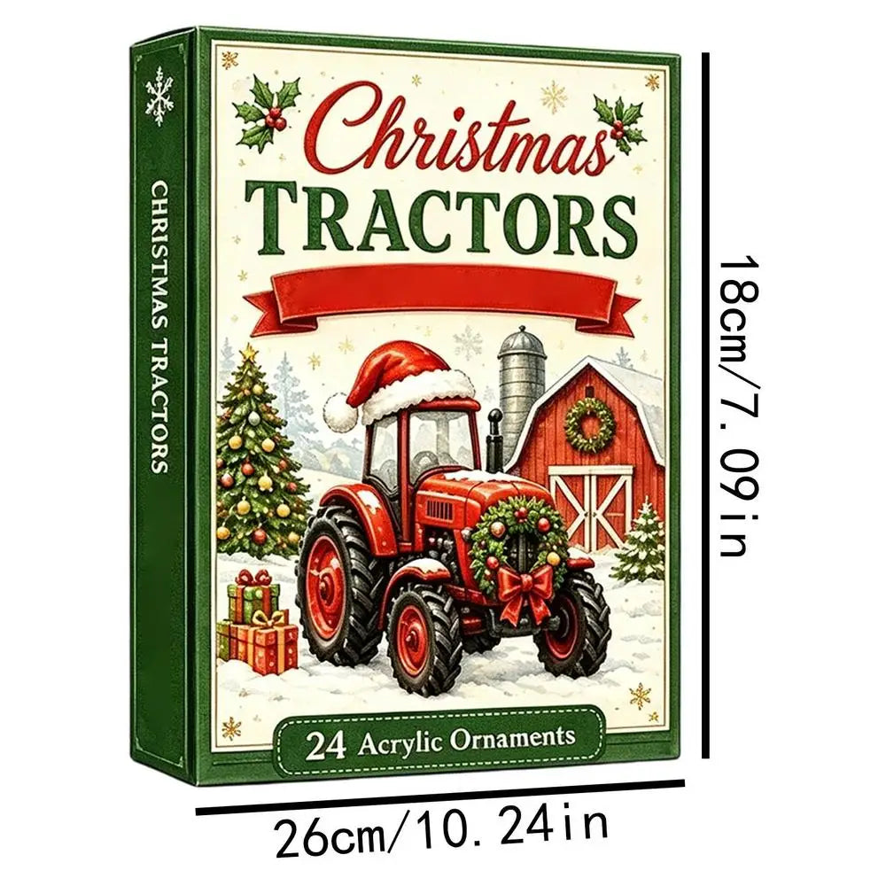 Farm Tractor Advent Calendar with 24 Flat Ornaments – Holiday Countdown Decoration for Kids & Family | Thomler
