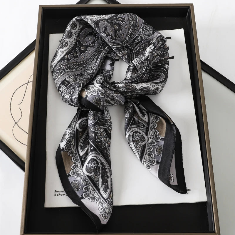 Printed Satin Square Neckerchief for Women 27.5×27.5 in Versatile Head Wrap Neck Tie Hair Ribbon Fashion Accessory | Thomler