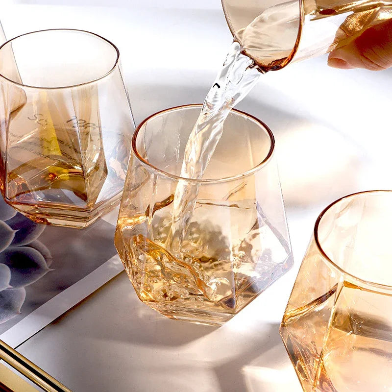 Glass Drinkware Set Eco-Friendly 9 in Jug 4 in Rocks Glasses Diamond Pattern Bar Kitchen Dining Accessories | Thomler