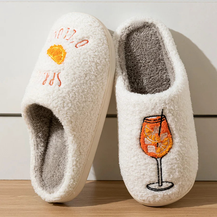 Novelty Cocktail Theme Plush House Slippers for Women – Cozy Fluffy Indoor Footwear for Parties Bridal Showers Gifts | Thomler