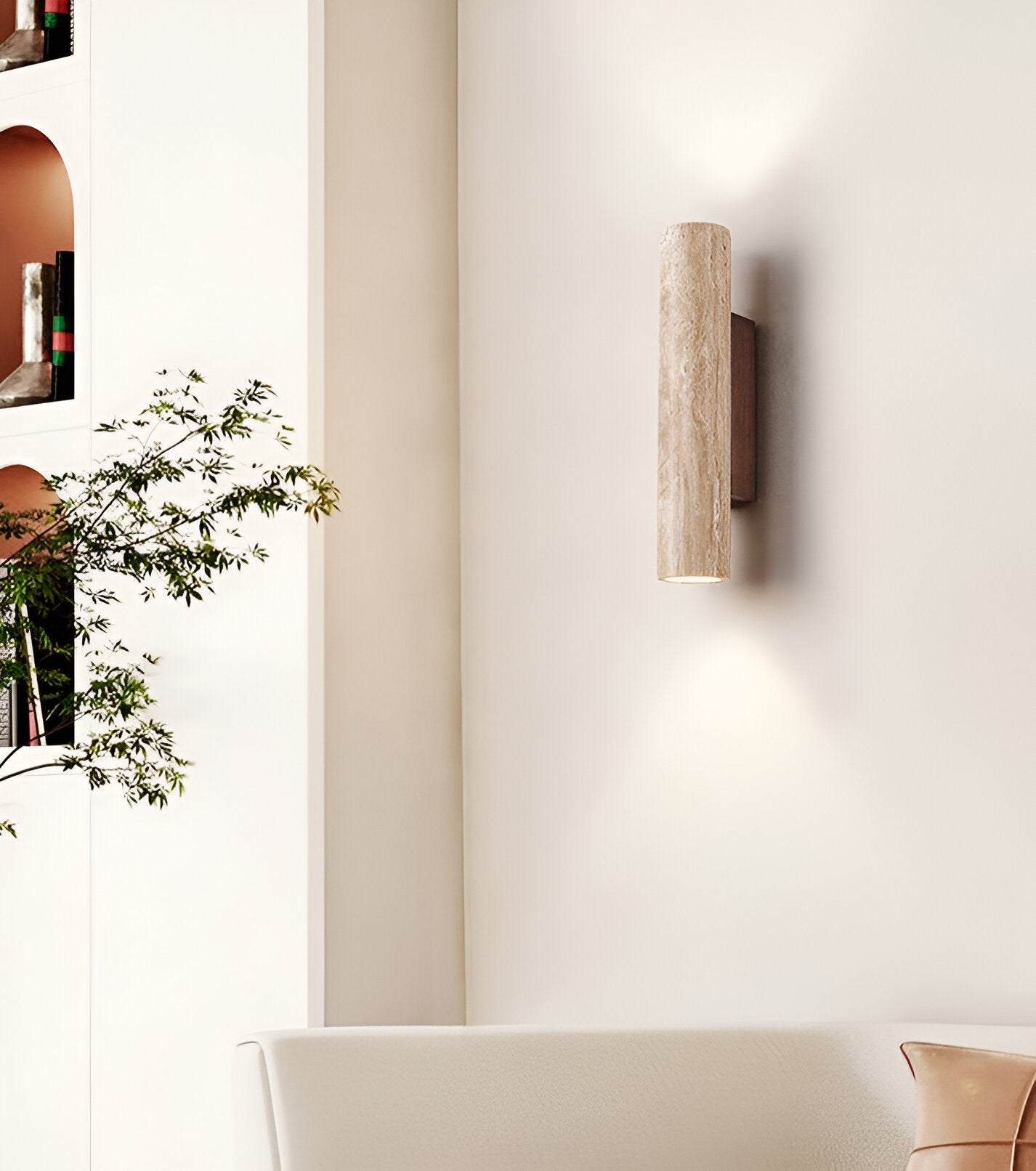 Wall Lamp Travertine Stone 12.6 in Up Down Bedroom Hallway Sconce Minimalist Natural Lighting Fixture | Thomler