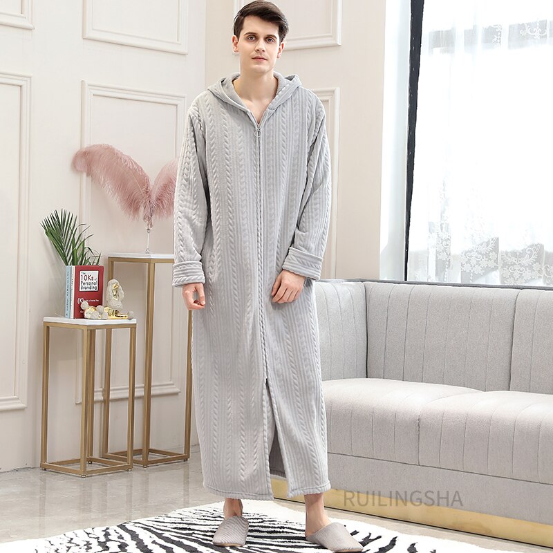Zippered Fleece Bathrobe for Women & Men Hooded & Non-Hooded Thermal Lounge Robe with Pockets Soft Lightweight Warmth | Thomler