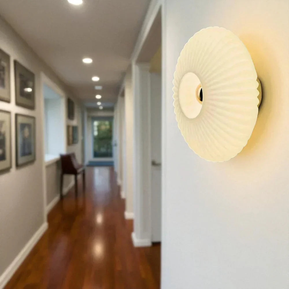 Wall Lamp Ribbed Glass Amber Gold Indoor Bedroom Hallway Decorative Shell Wall Light Art Deco Boho Sconce | Thomler