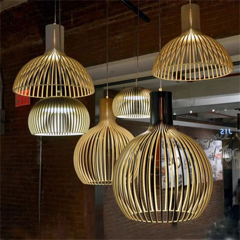 Wooden Sphere Pendant Light – Slat Design Hanging Fixture for Dining Room & Living Room | Thomler