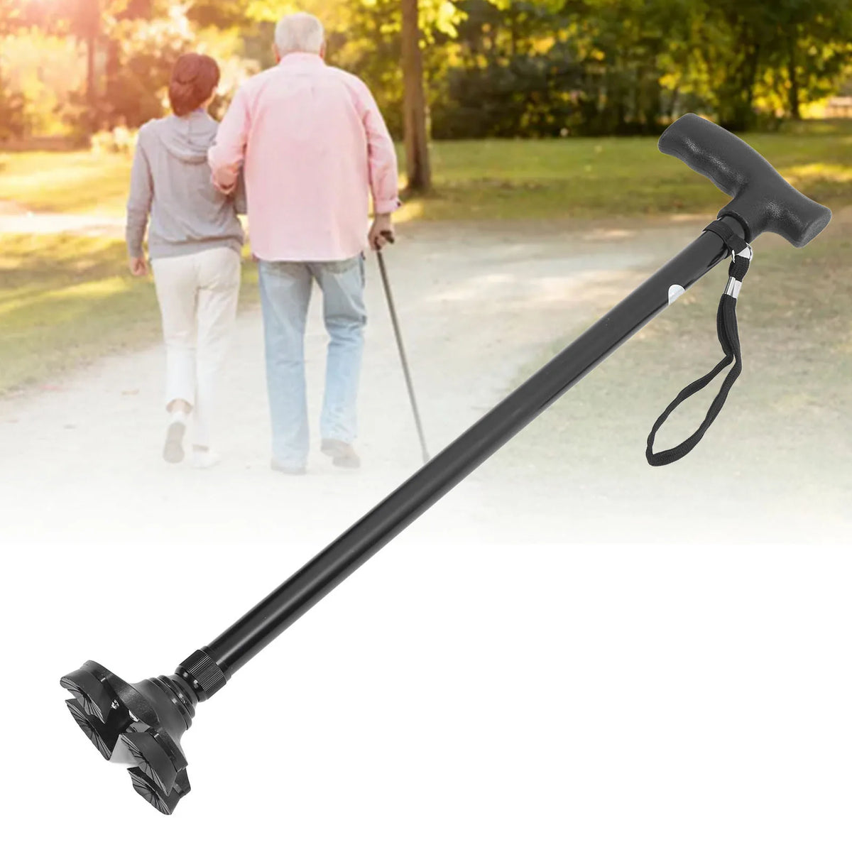 Height-Adjustable Walking Cane with Four-Point Base, Lightweight Aluminum, Collapsible Support for Seniors and Outdoor Use | Thomler