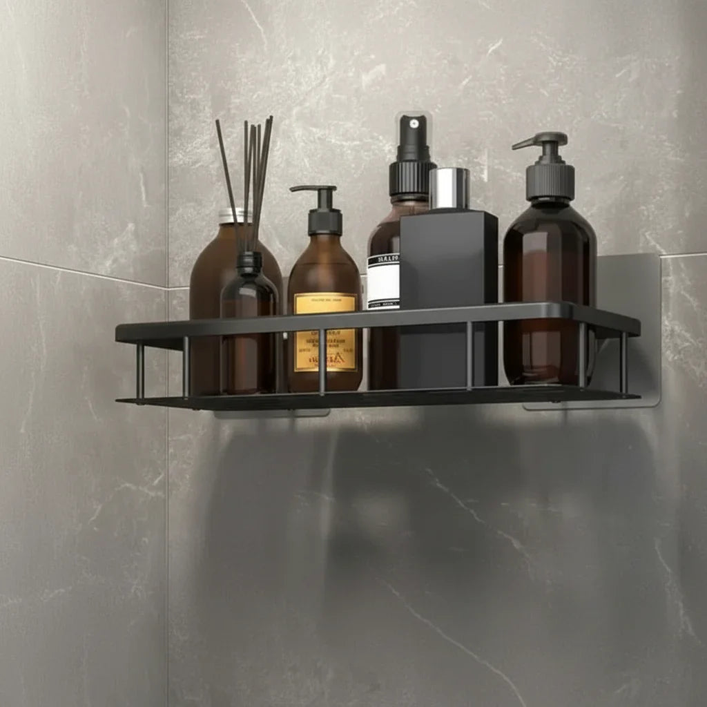 Bathroom Shelf ABS Plastic Stainless Steel 30.5 cm Self Adhesive Shower Storage Corner Organiser Wall Mounted Rack | Thomler