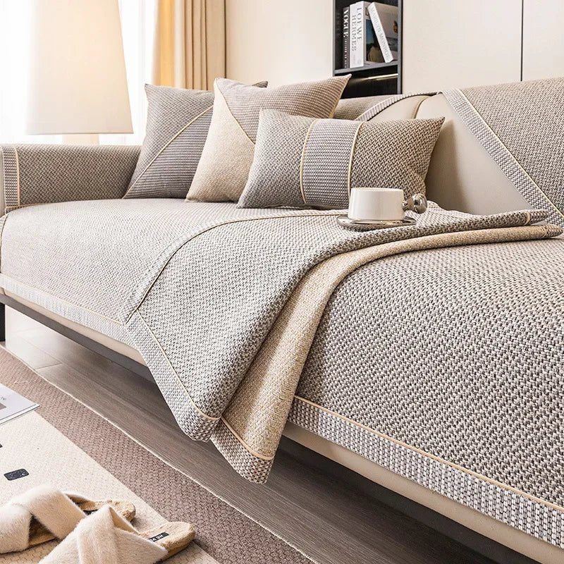 Sofa Throw Cotton Linen 70 in x 35 in (177.8 cm x 88.9 cm) Breathable Slip-Resistant Cover for Home Furniture Protection | Thomler