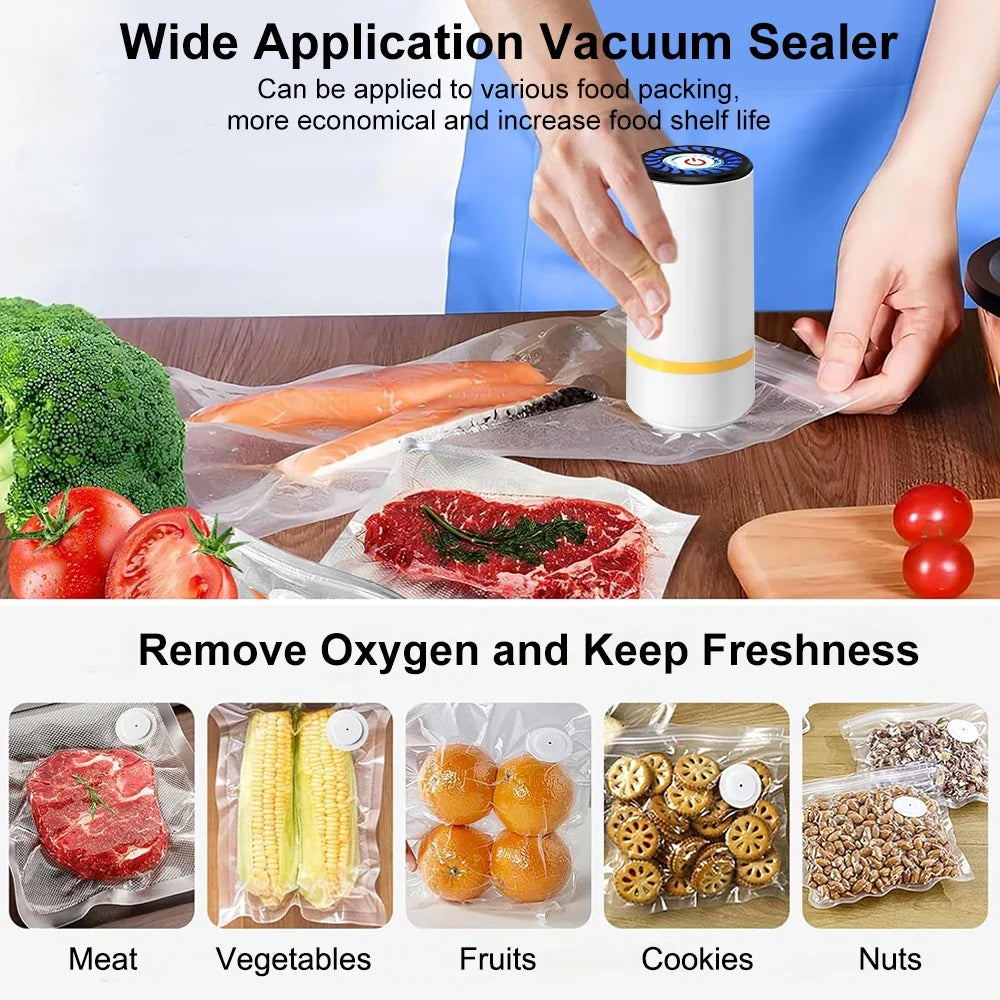 Rechargeable Handheld Food Vacuum Sealer with Reusable Storage Bags – Portable Kitchen Sealing System for Meal Prep & Freshness | Thomler