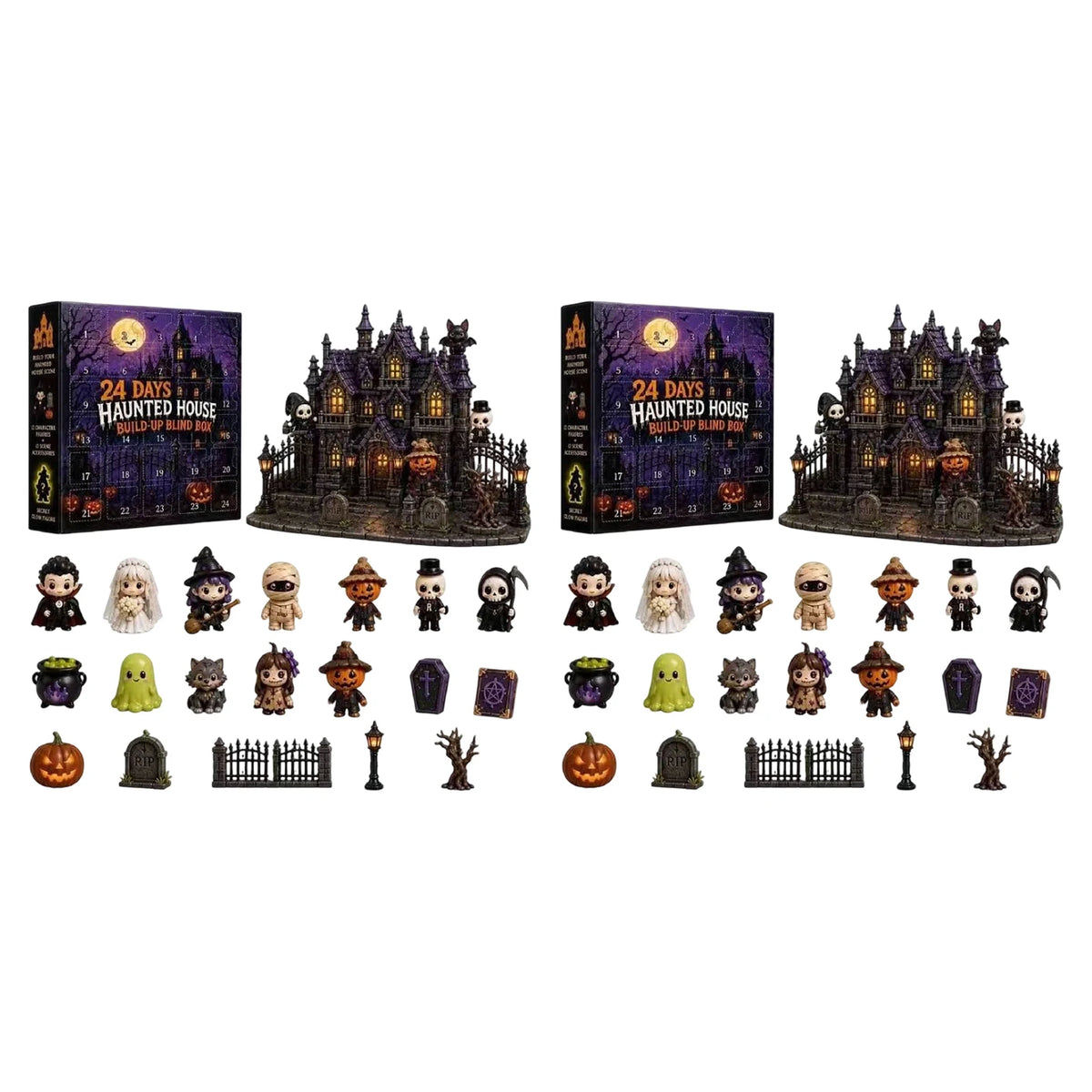 Spooky Mansion Countdown Calendar – 24-Door Mystery Box with Mini Monster Figurines for October 31st | Thomler