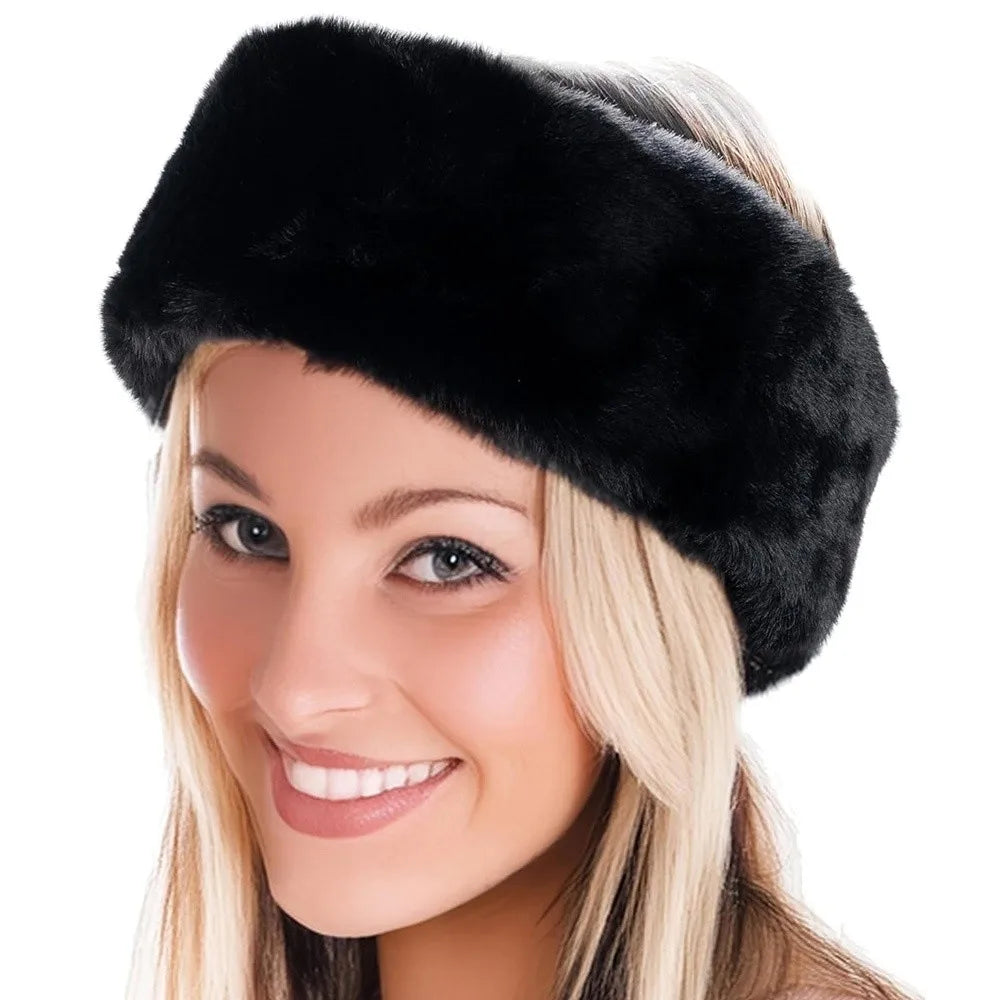 Plush Wide Headband Stretch Faux Fur Hair Band Soft Velvet Solid Color Ear Warmer for Women Everyday Workout Yoga Running | Thomler