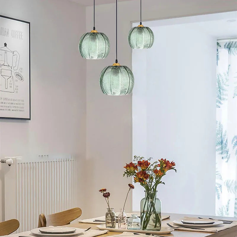 Pendant Light Glass Leaf Pattern E27 Green Dining Room Kitchen Island Hanging Ceiling Fixture Nordic Style | Thomler